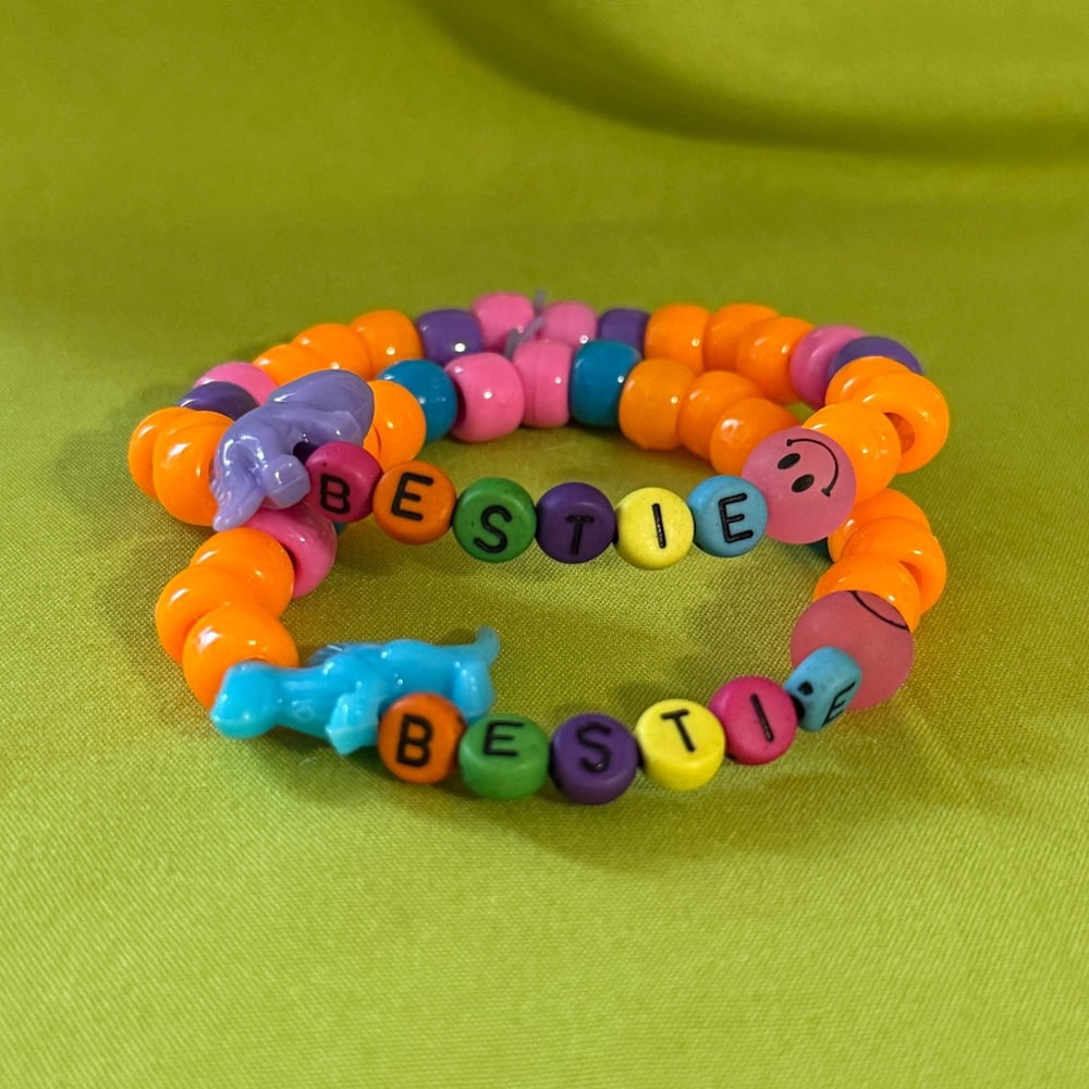 Handmade Pony Beaded Friendship Bracelet BFF BESTIES dinosaurs